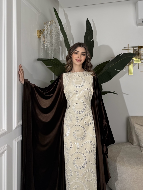 جلابية ملاك( نقشة 2) Batwing Sleeve Long Dress
