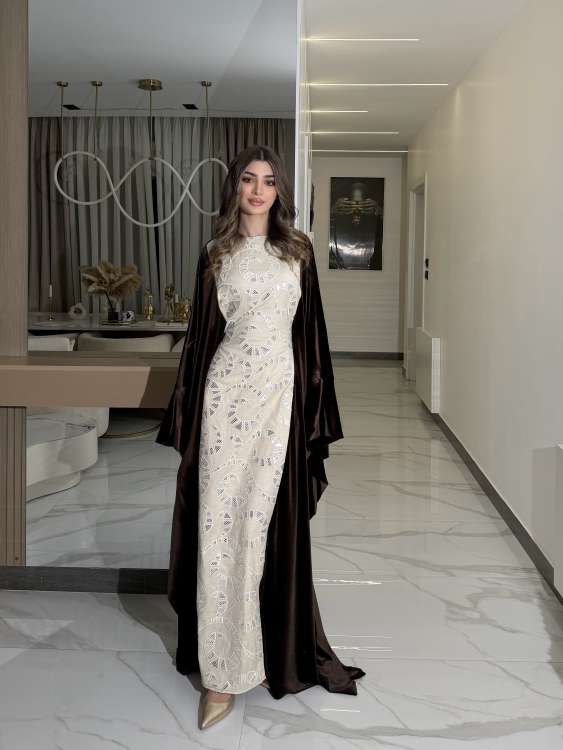 جلابية ملاك( نقشة 2) Batwing Sleeve Long Dress