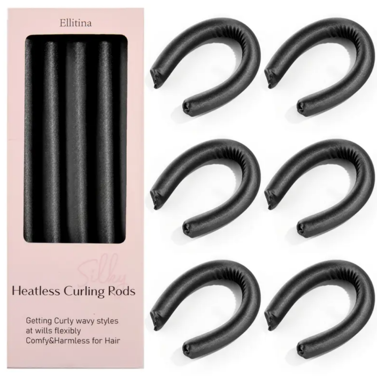 Ellitina, 6pcs Satin Heatless Curling Rod - Black