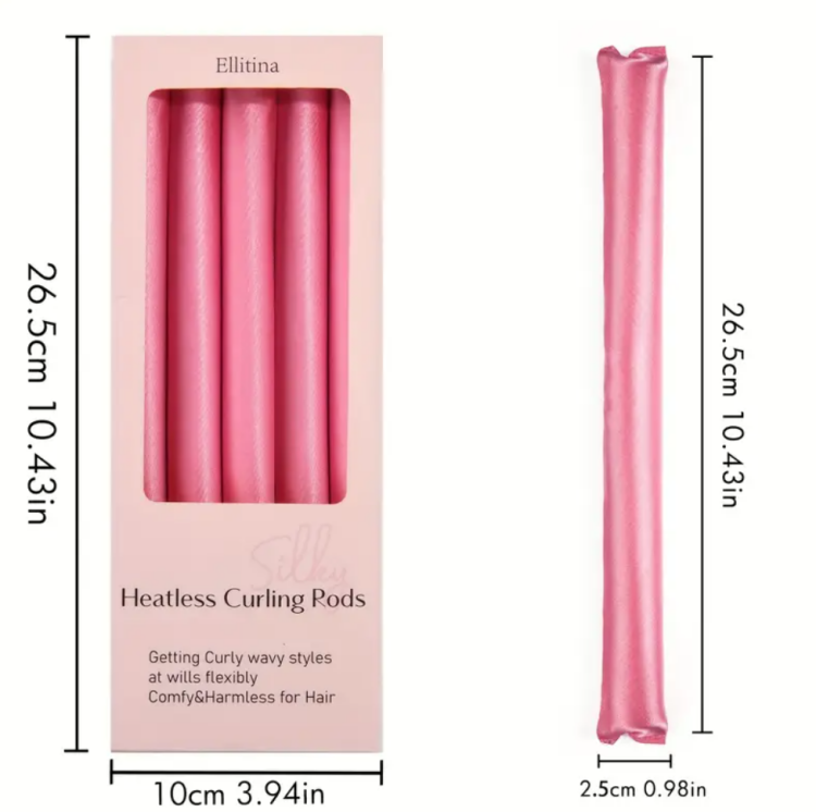 Ellitina, 6pcs Satin Heatless Curling Rod - Black