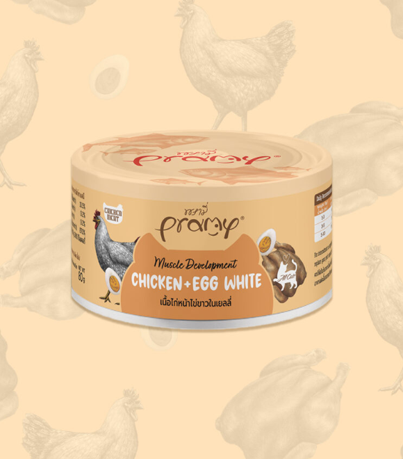 Pramy Chicken Topping Chicken and Egg white for Muscles Cat Can 80g