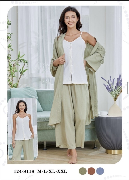 بيجامه 3 قطع 8118 لون ازرق