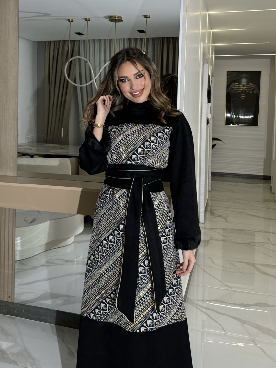 Jalabiya Dress With Fur Collar(نقشة 1) جلابية الكشخه 