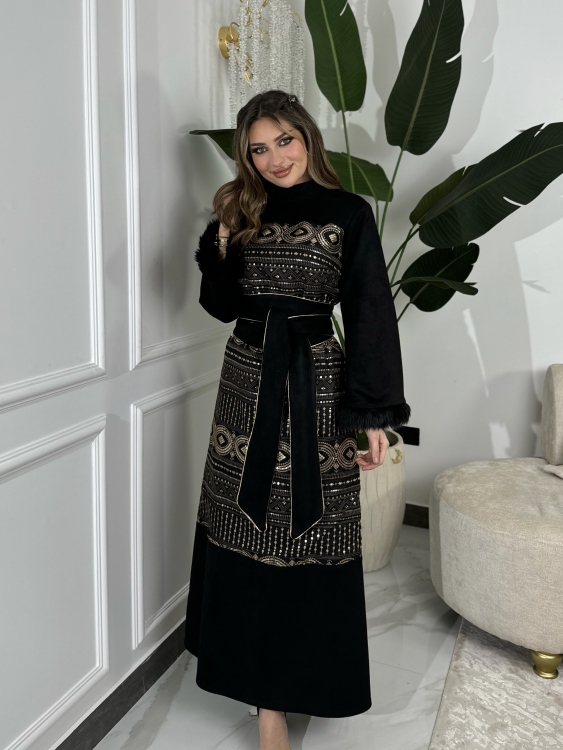 Jalabiya Dress With Fur Collar (نقشة3)جلابية الكشخه 