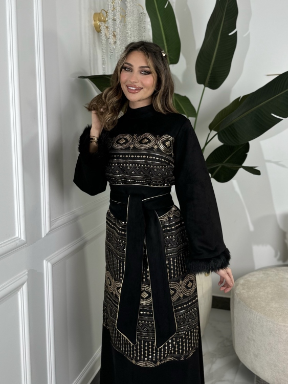 Jalabiya Dress With Fur Collar (نقشة3)جلابية الكشخه 