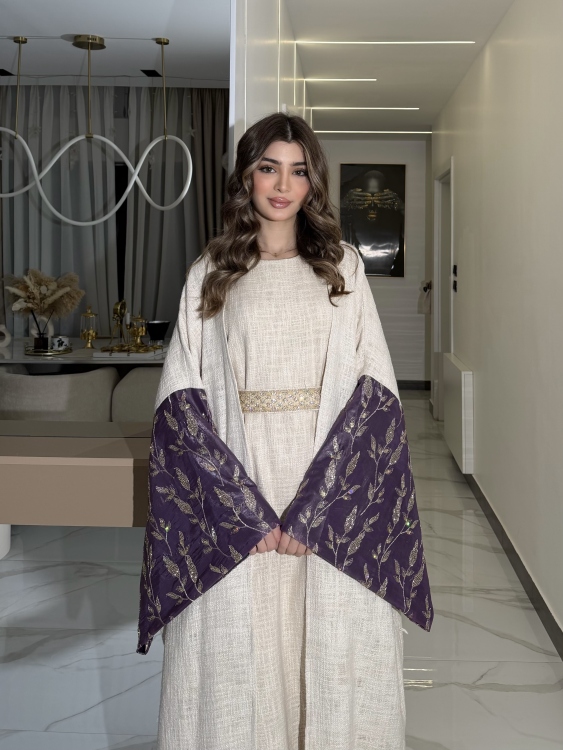 Long Sleeve Dress With Abayaجلابية ماسة  لون موف 