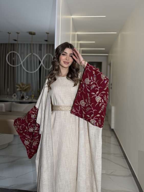 Long Sleeve Dress With Abaya جلابية ماسة  لون خمري 