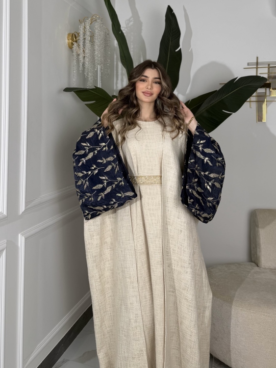 Long Sleeve Dress With Abaya جلابية ماسة  لون كحلي  