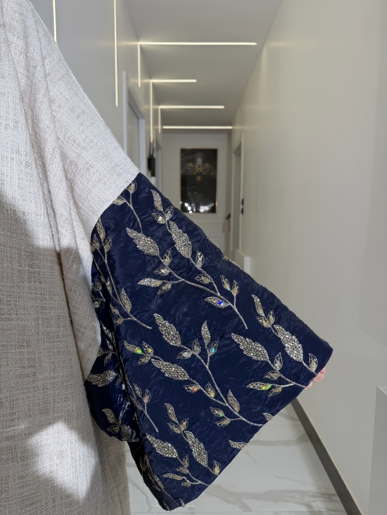 Long Sleeve Dress With Abaya جلابية ماسة  لون كحلي  