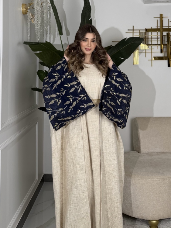 Long Sleeve Dress With Abaya جلابية ماسة  لون كحلي  