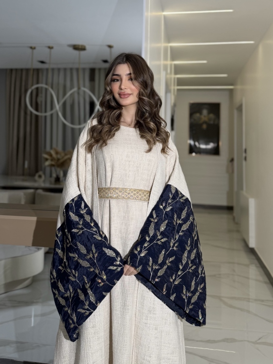 Long Sleeve Dress With Abaya جلابية ماسة  لون كحلي  