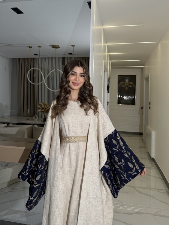 Long Sleeve Dress With Abaya جلابية ماسة  لون كحلي  
