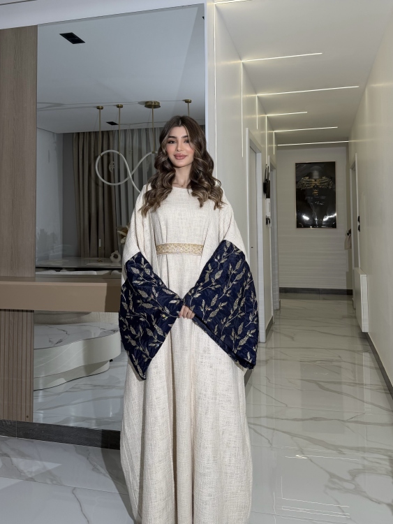 Long Sleeve Dress With Abaya جلابية ماسة  لون كحلي  