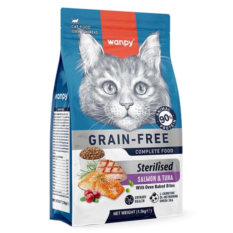 Wanpy Grain Free Complete Food for Adult Cat –Sterilised Salmon & Tuna 1.5kg