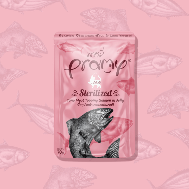 تونة برامي القطط المعقمة بسمك السلمون في الجيلي (وصفة 70 غرام)