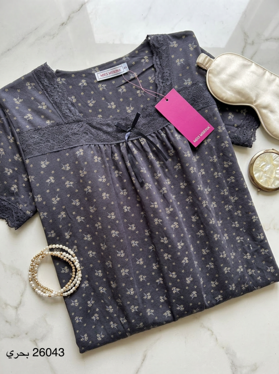 قميص نوم بحري 3 ارباع قطن 26043