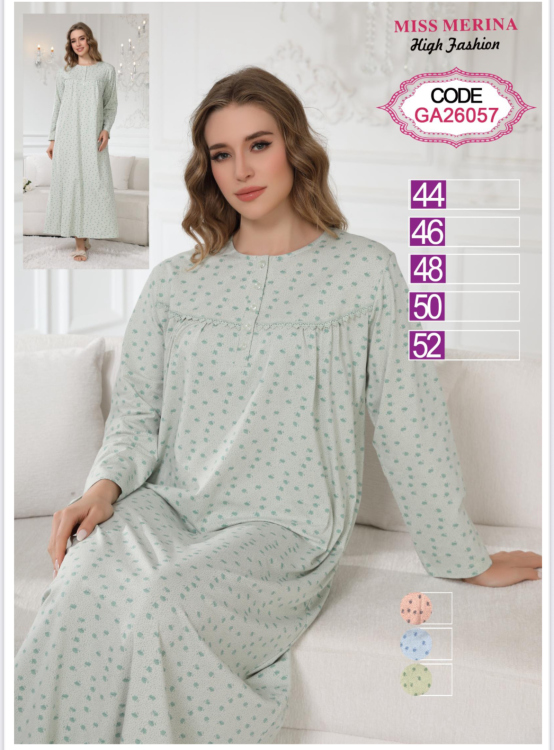 قميص نوم كم كامل قطن26057