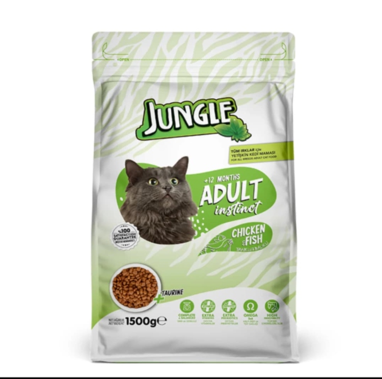 جنغل - طعام للقطط البالغة بنكهة الدجاج والسمك 