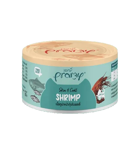 Pramy Tuna Topping Shrimp For Skin & Coat Cat Can 80 Gm