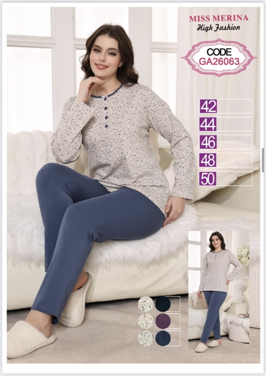 بيجامه قطن كم كامل  26063