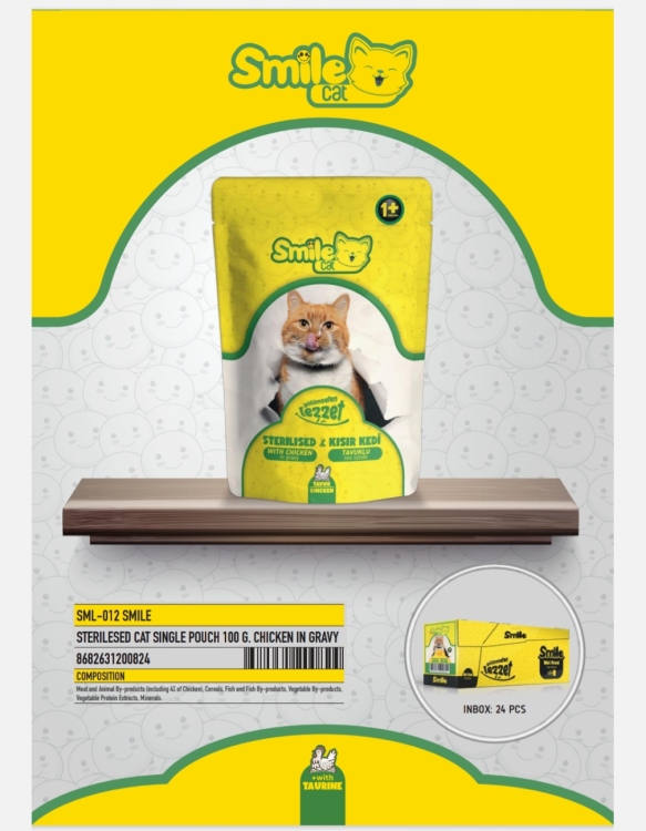 Smile wet food pouch 100g chicken in gravy سعر الحبه ٥٠ قرش  الصندوق يحتوي على 24 حبه