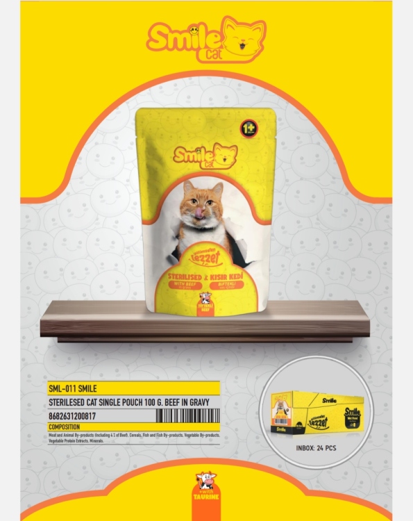 Smile wet food pouch 100g  beef in gravy سعر الحبه 50 قرش  الصندوق يحتوي على 24 حبه