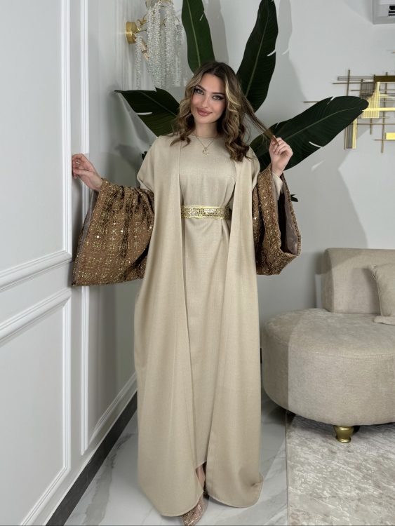 Long Sleeve Dress With Abaya جلابية ماسة (أبني)