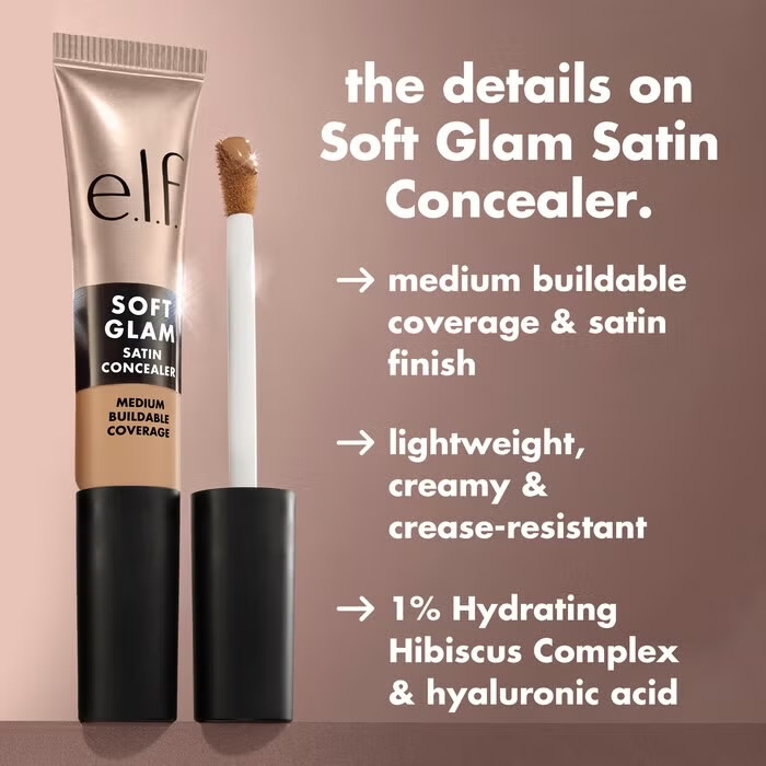 ELF Soft Glam Satin Concealer, Medium Coverage For Blemishes & Under-Eye, Crease-Resistant