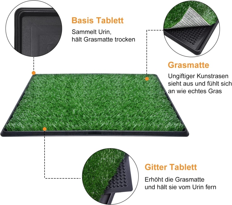 Dog Toilet Balcony with Artificial Grass,, 3 Layer System Pet Training Pads for Small, Large, Older Dogs ‎60 x 44.7 x 3.7 cm