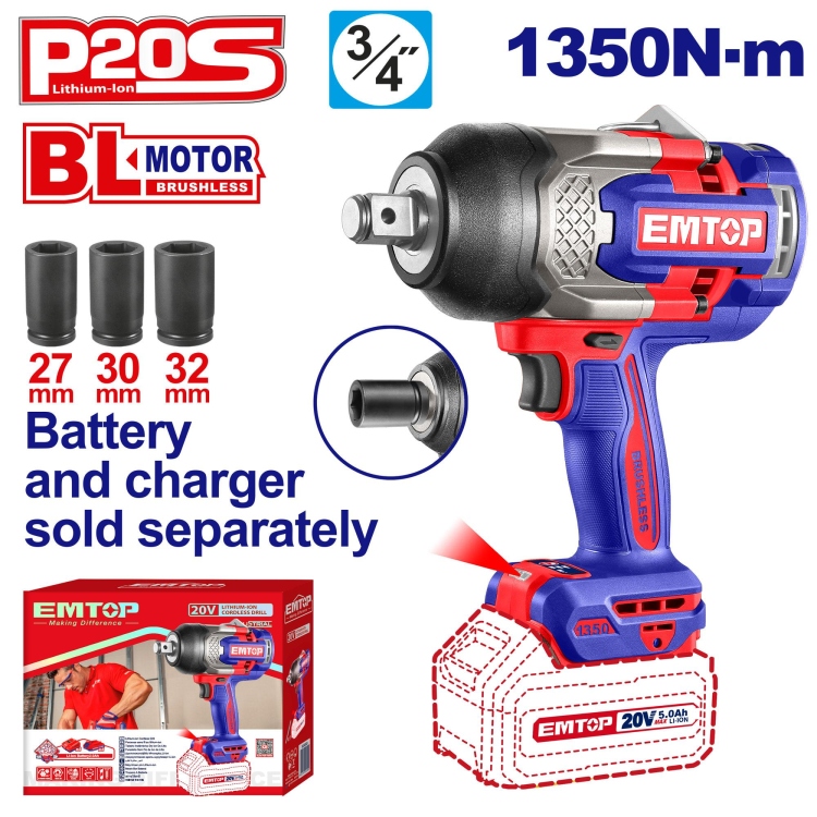 درل بكسات  20V 1350N شحن  بدون بطاريه  ECIWL201351       ("3/4)    Brushless Motor   