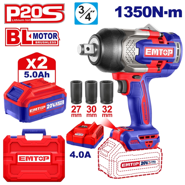 درل بكسات  20V 1350N شحن  2 بطاريه ECIWL20135   5A   ("3/4)    Brushless Motor