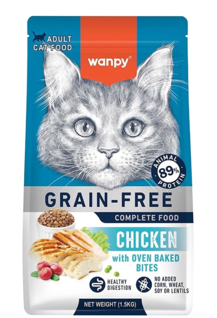 وانبي طعام كامل خالٍ من الحبوب للقطط البالغة - وصفة الدجاج 1.5 كجم
