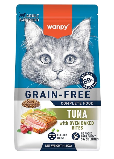 طعام وانباي الكامل خالي من الحبوب للقطط البالغة - وصفة التونة 1.5 كجم