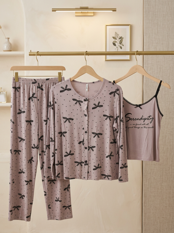 بيجامه 3 قطع فسيكوز قطن 3080