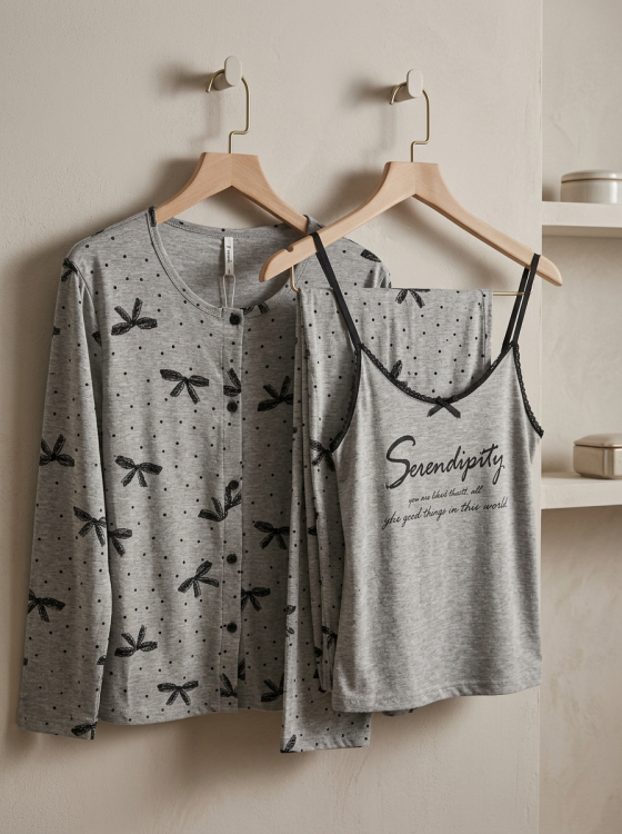 بيجامه 3 قطع فسيكوز قطن 3080