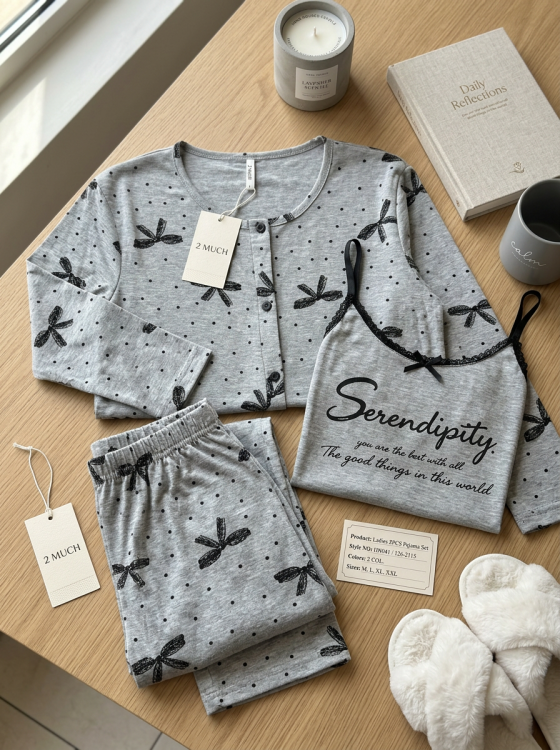 بيجامه 3 قطع فسيكوز قطن 3080