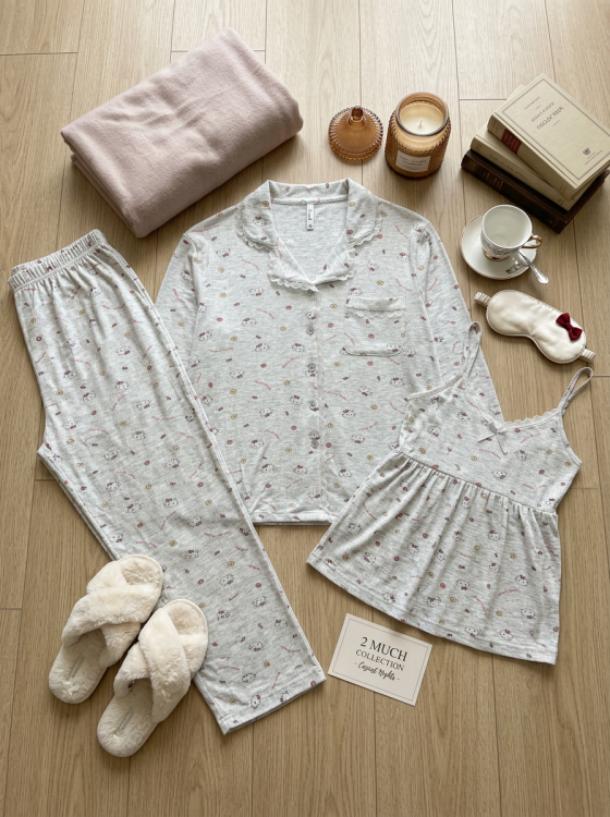 بيجامه 3 قطع  قطن 3047