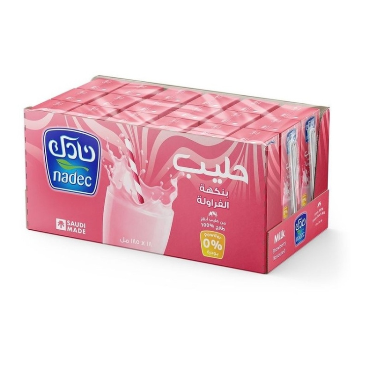 نادك حليب فراولة طويل الأجل عبوة 18×185مل