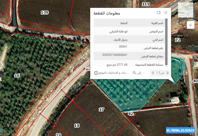 السرو ابو طاره الشرقي ارض زراعي مساحة 3600 متر مربع 