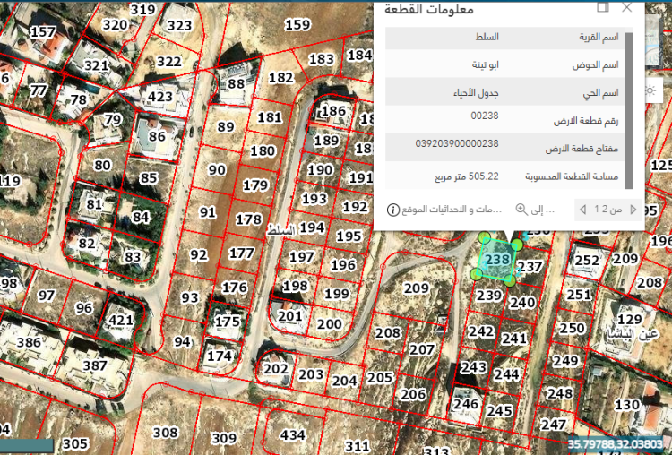 السلط السرو ابو تينه 238 مساحة 505 متر 
