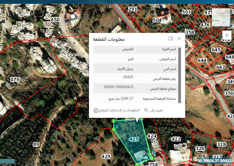 الفحيص الدير 425 مساحة 3289