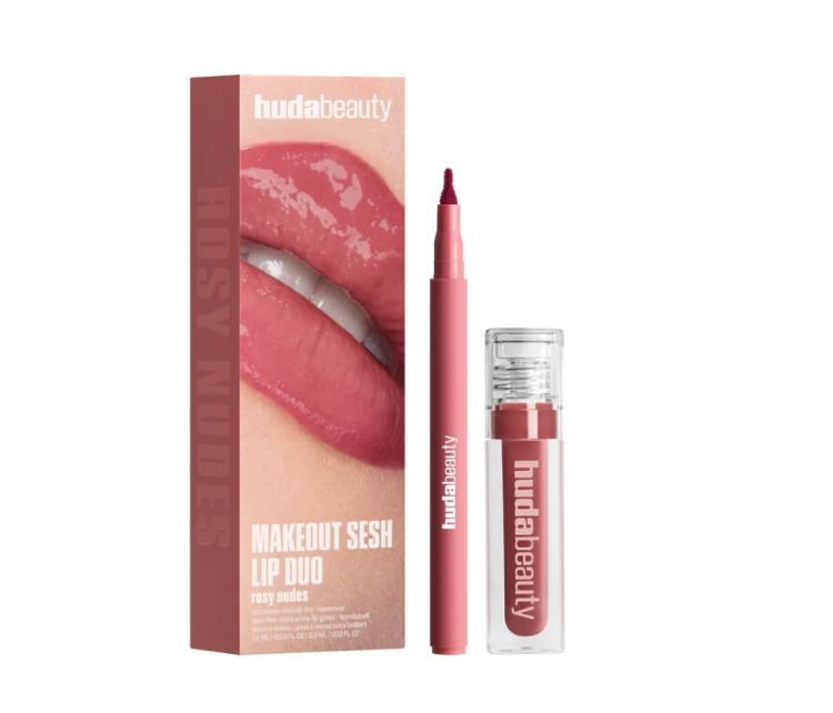 Huda Beauty, Makeout Sesh Lip Duo – Rosy Nudes