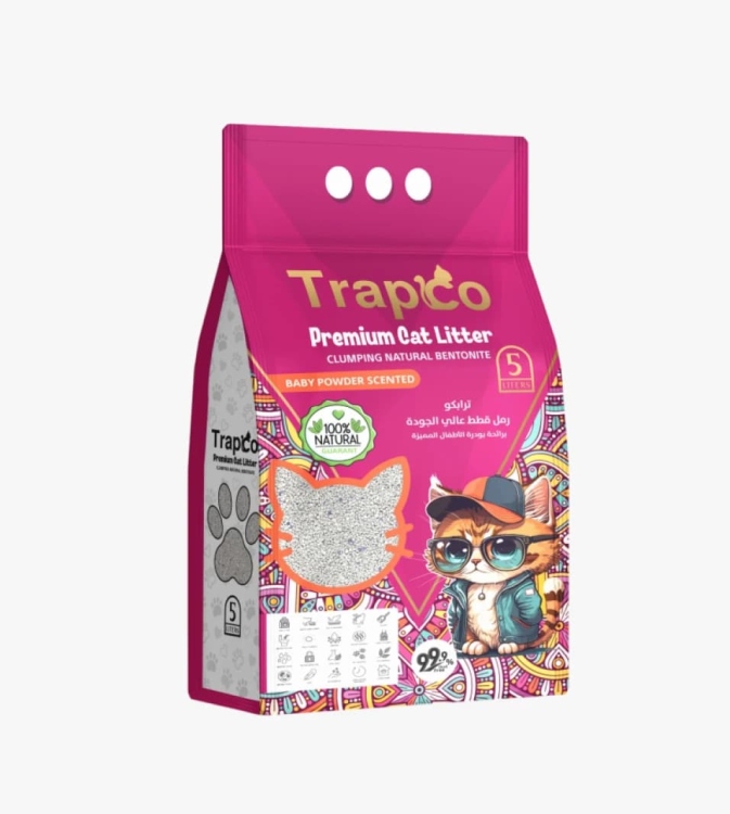تراپكو رمل قطط بريميوم بتصميم رائع ومعطر برائحة بودرة الأطفال للجودة الفائقة والراحة