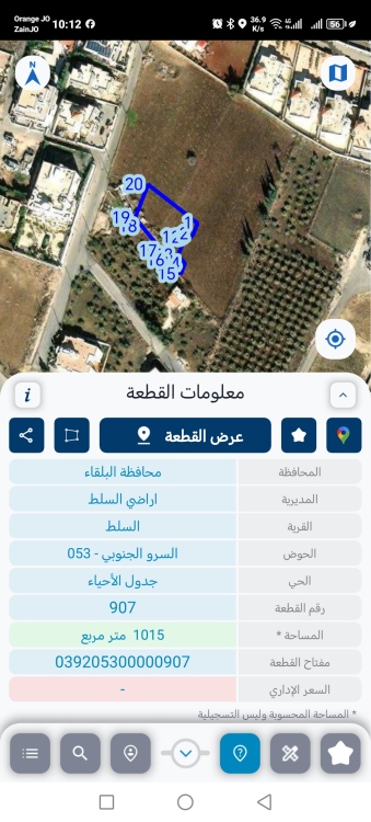 السلط السرو الجنوبي ٩٠٧ مساحة ١٠١٥ متر 