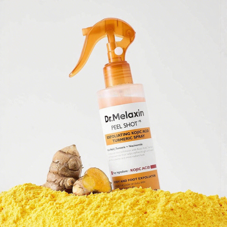     +3 هذا المنتج هو بخاخ دكتور ميلاكسين بيل شوت المقشر بحمض الكوجيك والكركم (Dr. Melaxin Peel Shot Exfoliating Kojic Acid Turmeric Spray). 