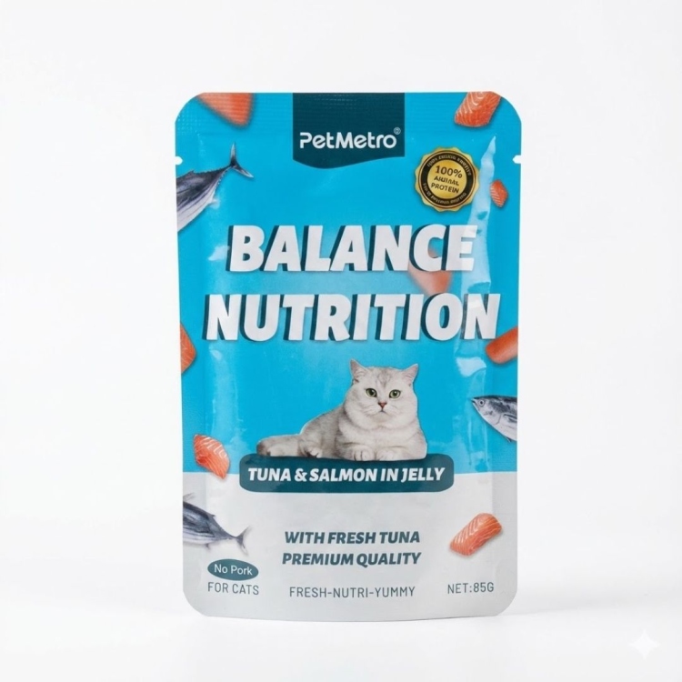 Cat Food Pet Metro Pouch Cat Wet Food Tuna & Salmon In Jelly 