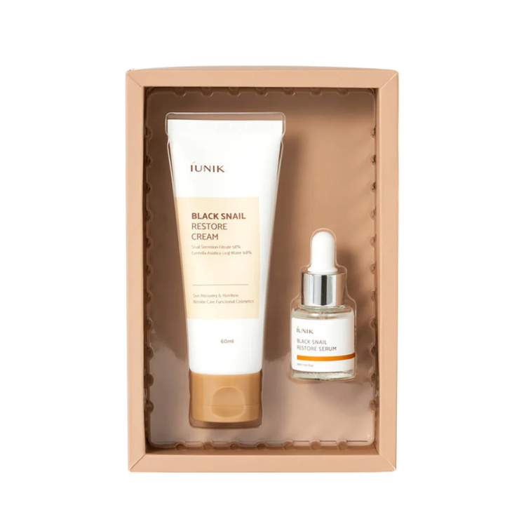 IUNIK black snail restore cream كريم الحلزون الاسود مع سيروم الحلزون مجانًا 