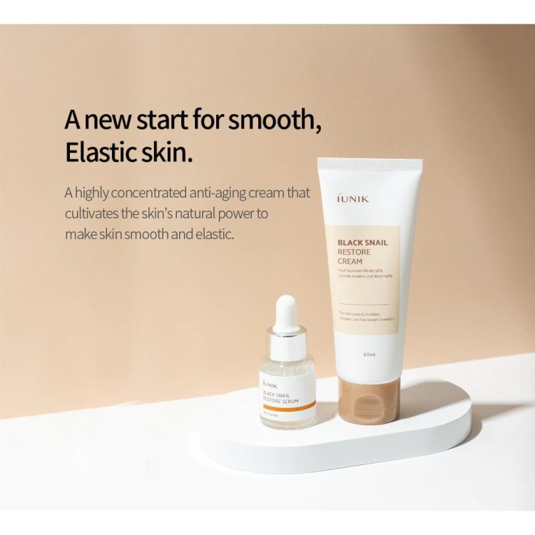 IUNIK black snail restore cream كريم الحلزون الاسود مع سيروم الحلزون مجانًا 