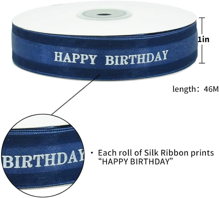 شبر عريض 2.5 سم لون كحلي مطبوع happy birthday  45 يارده 