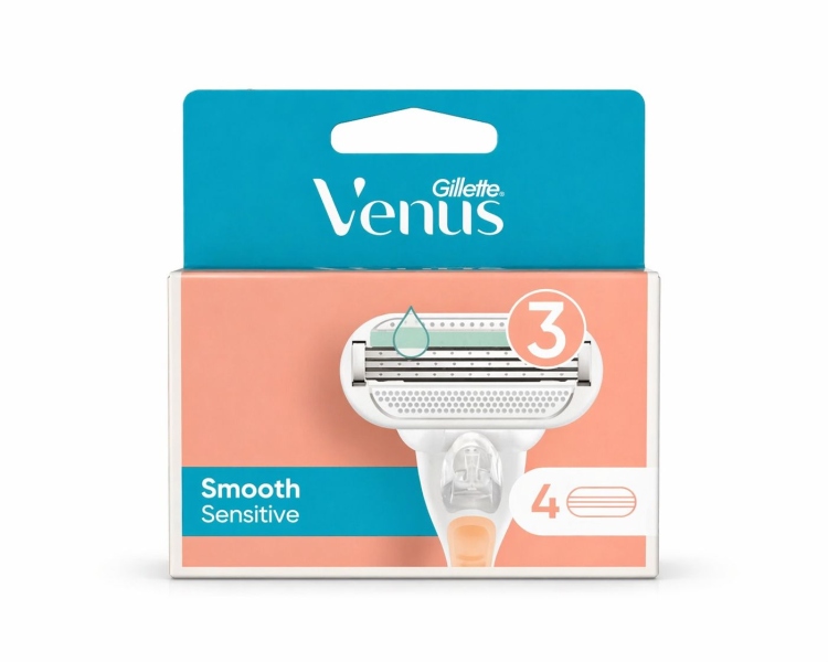 رؤوس شفرات فينوس سموذ للبشرة الحساسة 3 شفرات تحتوي على 4 رؤوس 